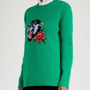 Sandro green panther sweater
